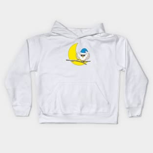 Snowy Owl in a New Moon Winter Night Kids Hoodie